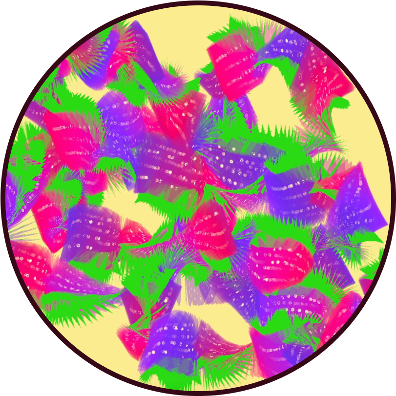 A colorful mess of strawberries in pink and purple variations