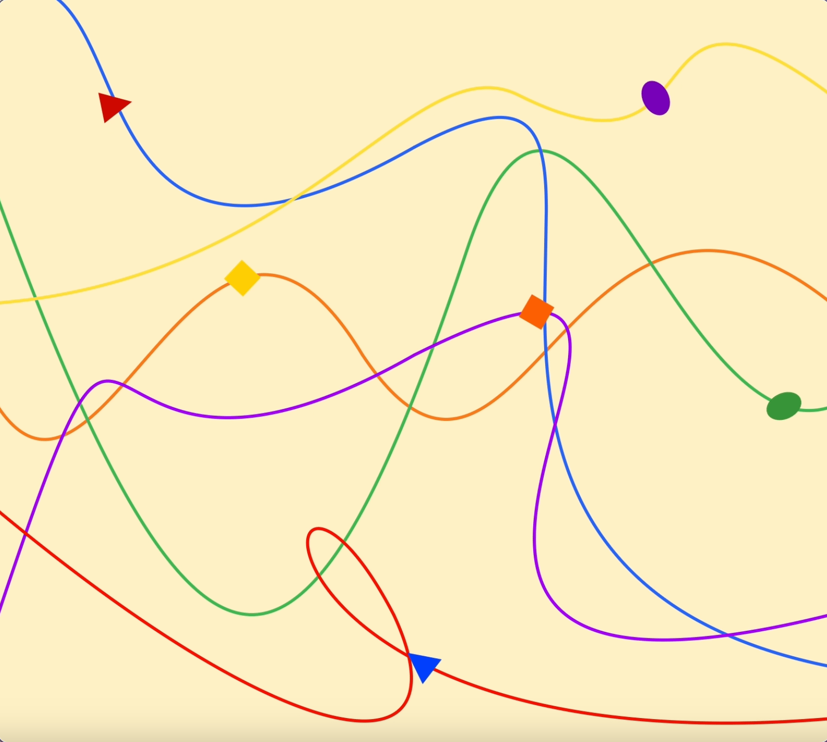 Vintage yellow background with colorful strings. Small colored shapes follow the strings like beads.