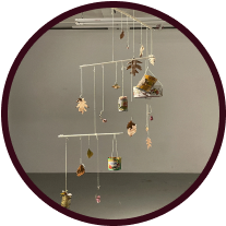 A mobile hangs from the ceiling