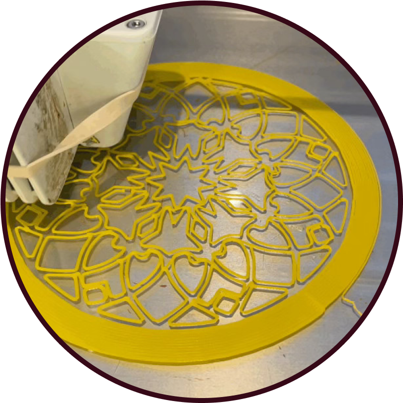 A 3D printed doily is being created